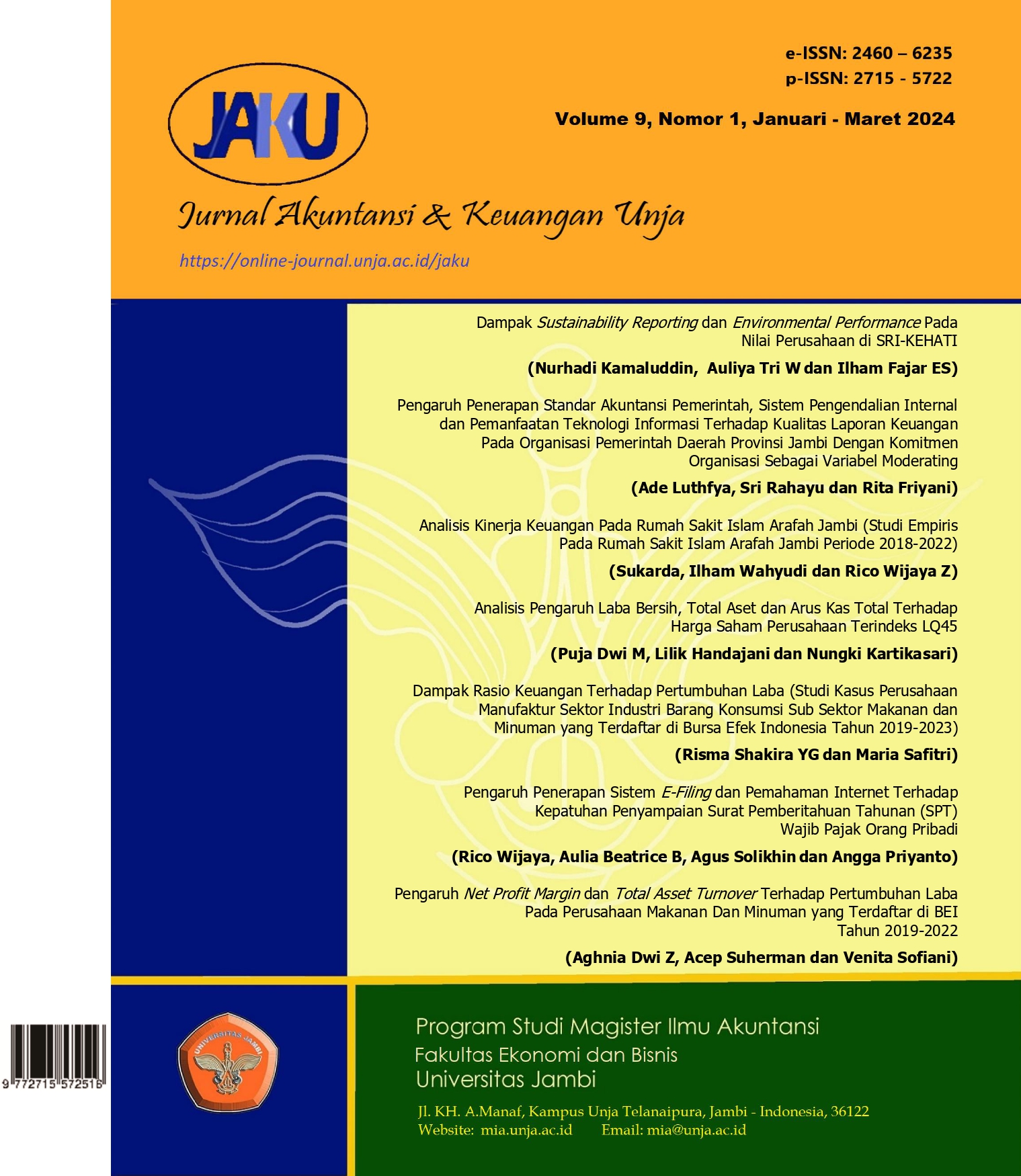 					View Vol. 9 No. 1 (2024): JAKU (Jurnal Akuntansi & Keuangan Unja) (e-journal)
				